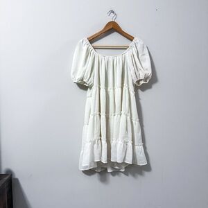 Jacquie The Label Cream Tiered Mini Dress Puff Sleeve Peasant Cottagecore